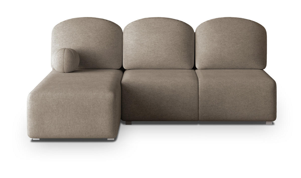 ECKSOFA TRAMA Braun Geflochtener Stoff mit Schlaffunktion - Braun, Holz (200/143cm) - MASSENO