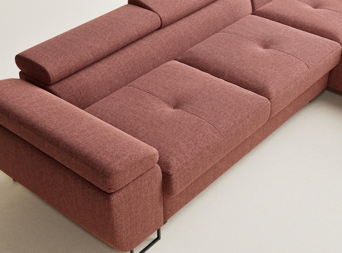 ECKSOFA Concord Korallenfarbe Webstoff - Rechts Seite - Koralle/Schwarz, Holz/Holzwerkstoff (277/203cm) - Maison de Reve