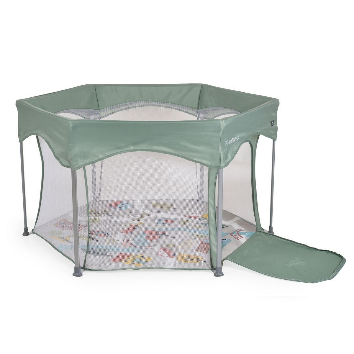 LAUFSTALL Playbox grün 139 x 118 cm, Matratze, Tragetasche, Öffnung, klappbar, Babyreisebett - Grün, Metall (118/74/139cm) - Cangaroo