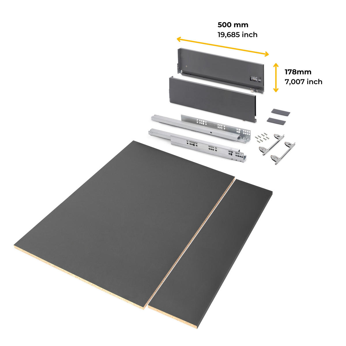 SCHUBLADEGARNITUR Vertex für Küche oder Badezimmer, Höhe 178mm, mit Einlegeböden, Modul 900mm, Anthrazitgrau - Anthrazit, Metall (1.5/17.8/50cm) - EMUCA