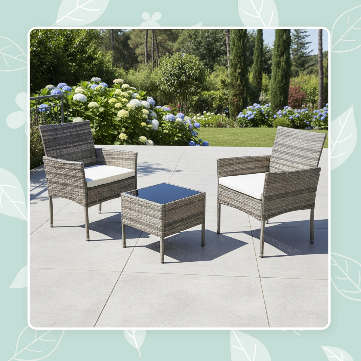 3-TLG.GARTENMÖBEL-SET - Grau, Glas/Kunststoff - Relaxdays