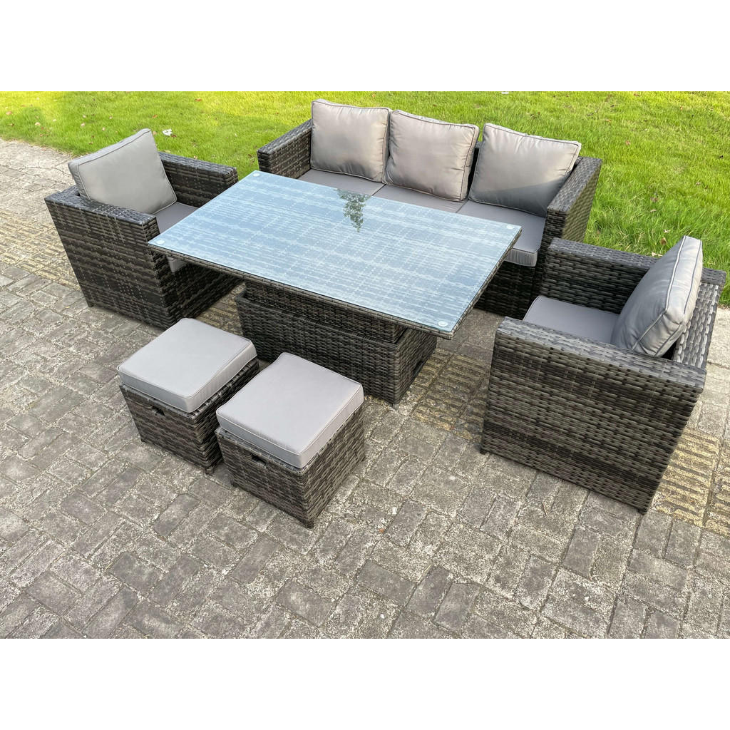 Thumbnail - Fimous Gartentischgruppe, Dunkelgrau, Metall, Kunststoff, Glas, Füllung: Schaumstoff, rechteckig, Loungemöbel, Loungemöb...