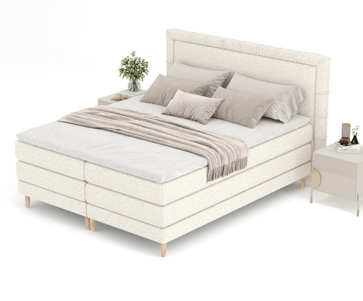 BOXSPRINGBETT Rimini Creme 160/200 cm mit Matratze und Topper - Creme/Naturfarben, Holz/Holzwerkstoff (160/200cm) - Maison de Reve