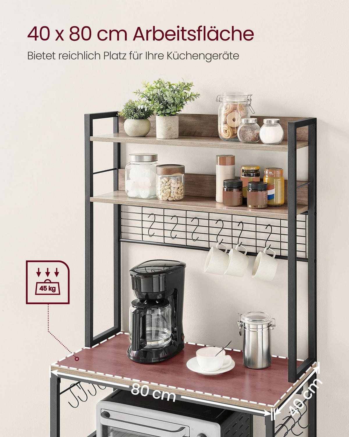 KÜCHENREGAL ZAGREB - Schwarz, Holzwerkstoff (80/170/40cm) - Hansiro