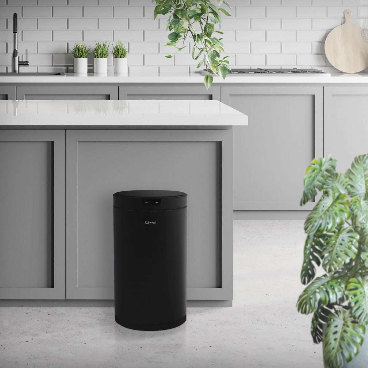 MÜLLEIMER mit Sensor 30L rund aus Stahl Schwarz - Schwarz, Metall (29/52/29cm) - ML-DESIGN