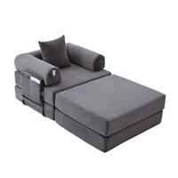 SOFA Cord Dunkelgrau mit Hocker, Kissen und Seitentasche - Dunkelgrau, Textil/Metall (112/67/190cm) - WISHDOR