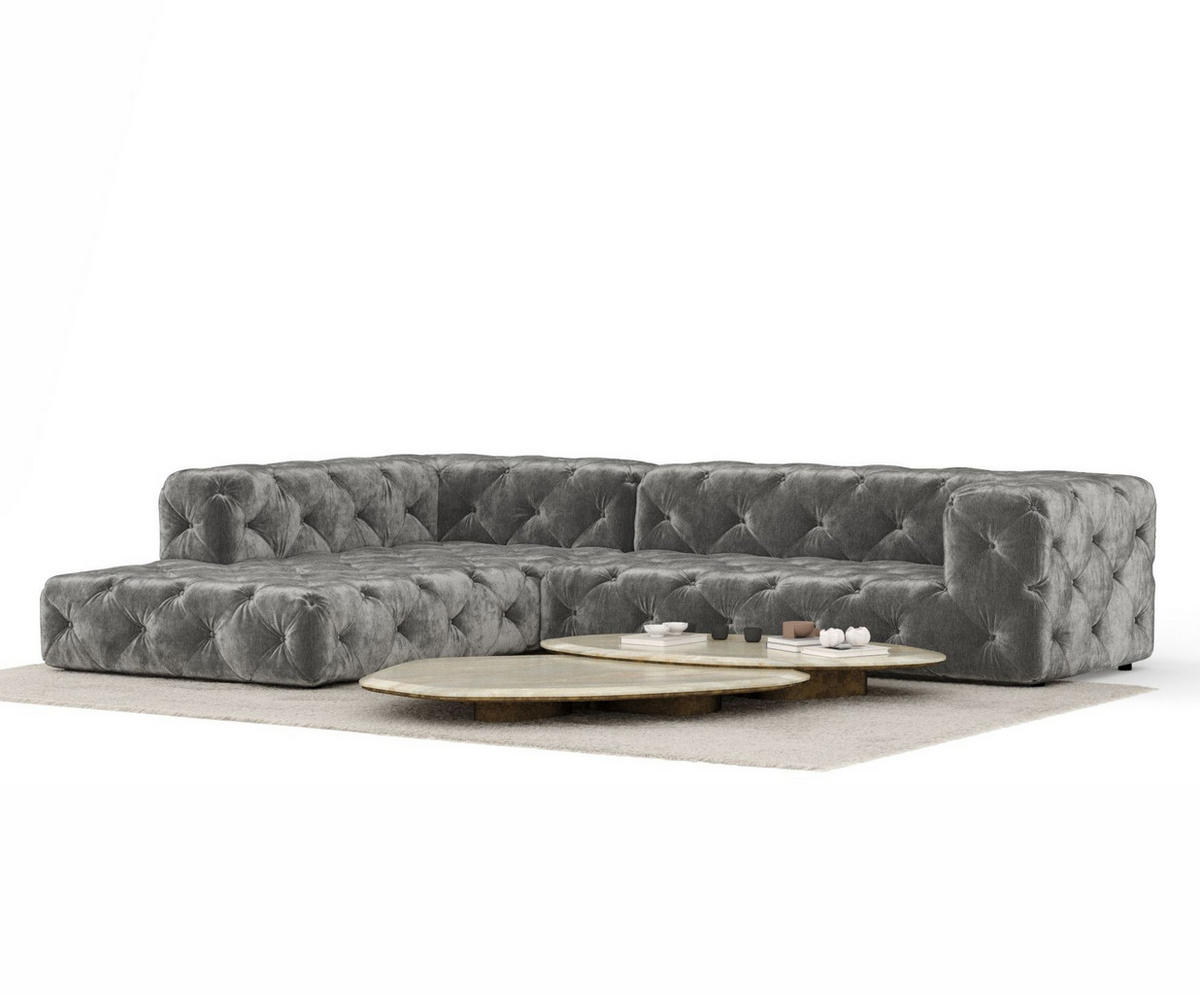 ECKSOFA Cosimo Grau Chenille - Schwarz/Grau, Holz/Holzwerkstoff (325/228cm) - Maison de Reve