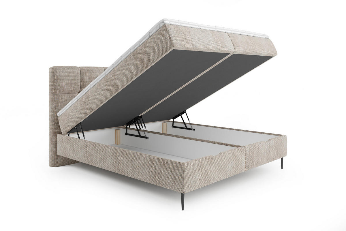 BOXBETT Edel 180x200 cm mit Bettkasten – Beige, modernes Design - Beige, Textil (180/200cm)