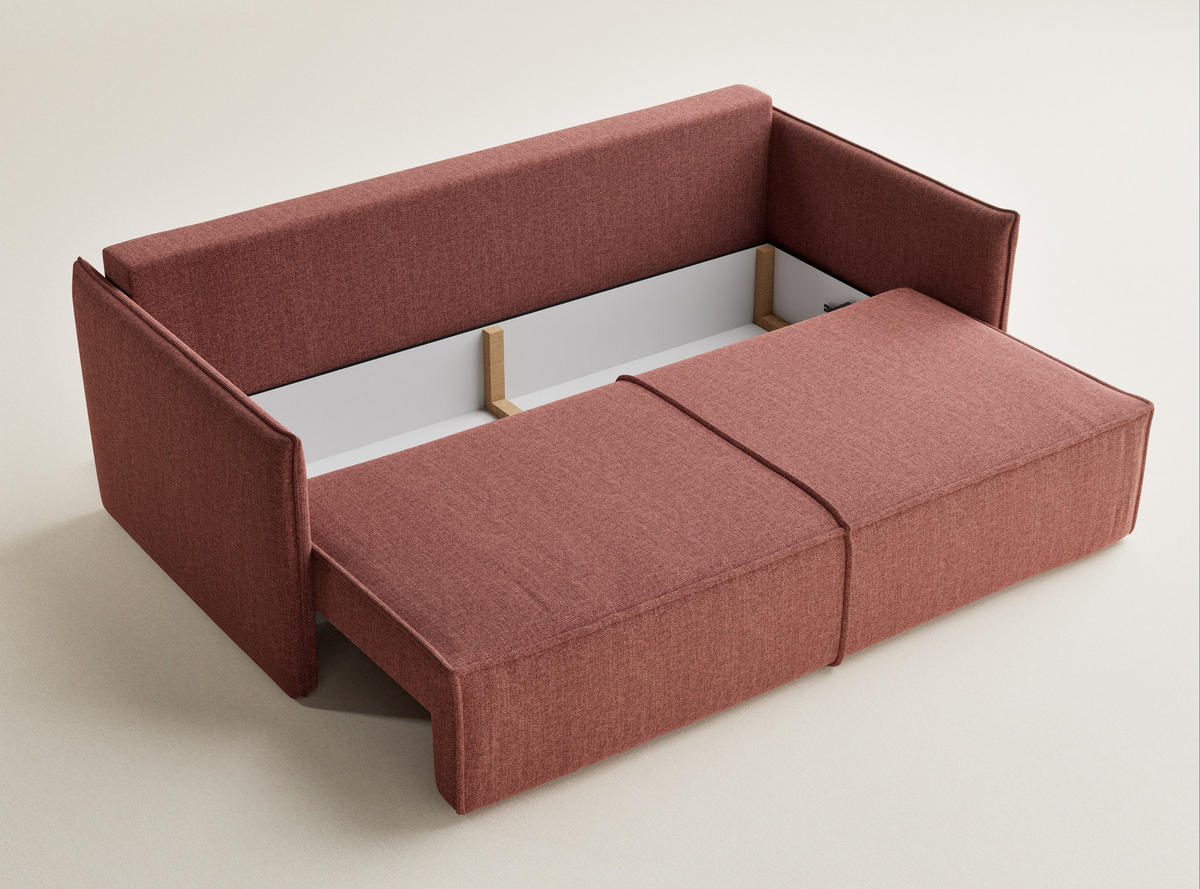 SOFA MIT SCHLAFFUNKTION Obra Korallenfarbe Webstoff - Koralle/Schwarz, Holz/Holzwerkstoff (220/70/107cm) - Maison de Reve