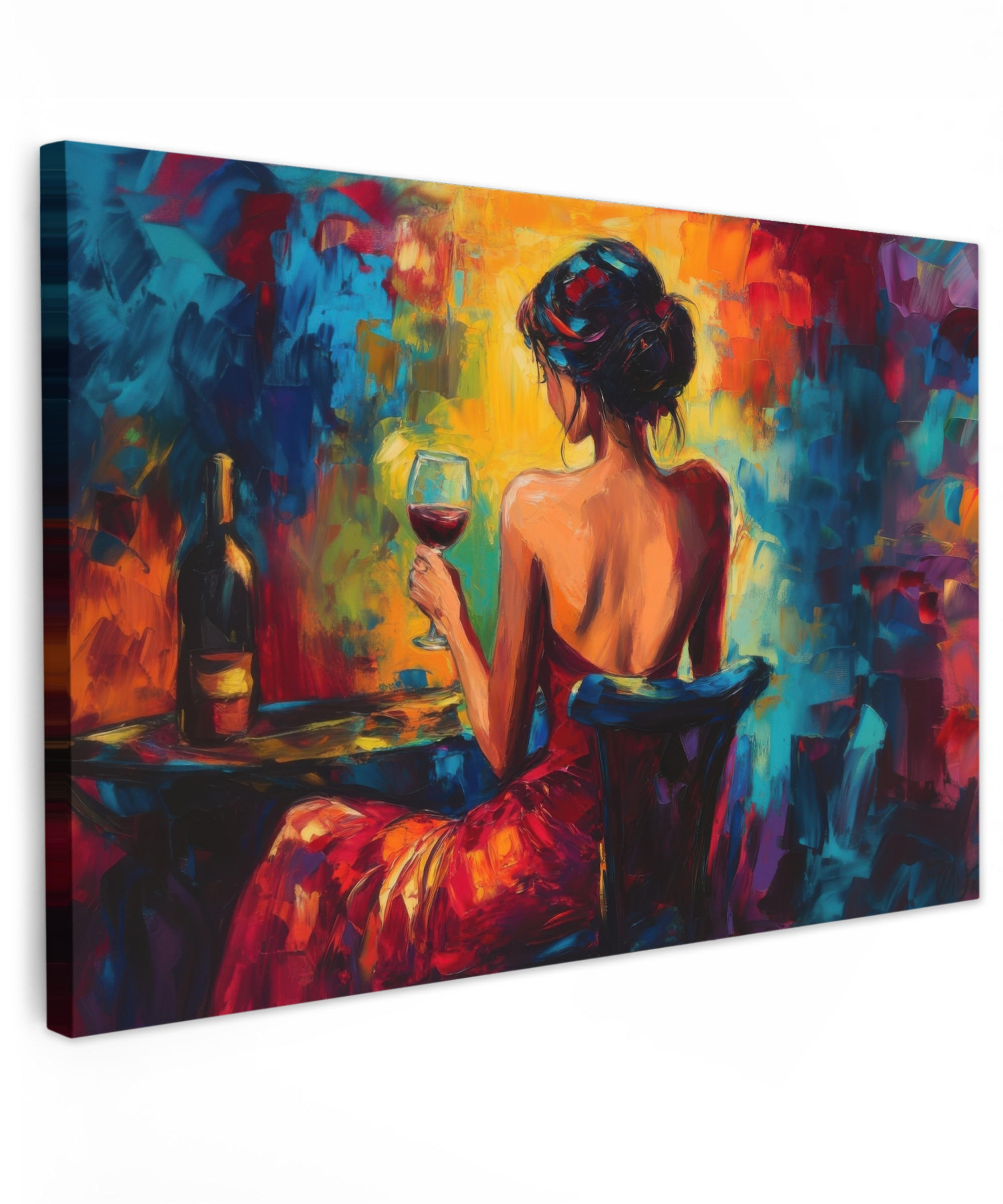 LEINWANDBILD Wein - Frau - Stimmungsvoll - Farbenfroh XXL 150x100 cm - Bordeaux, Textil (150/100cm) - MuchoWow