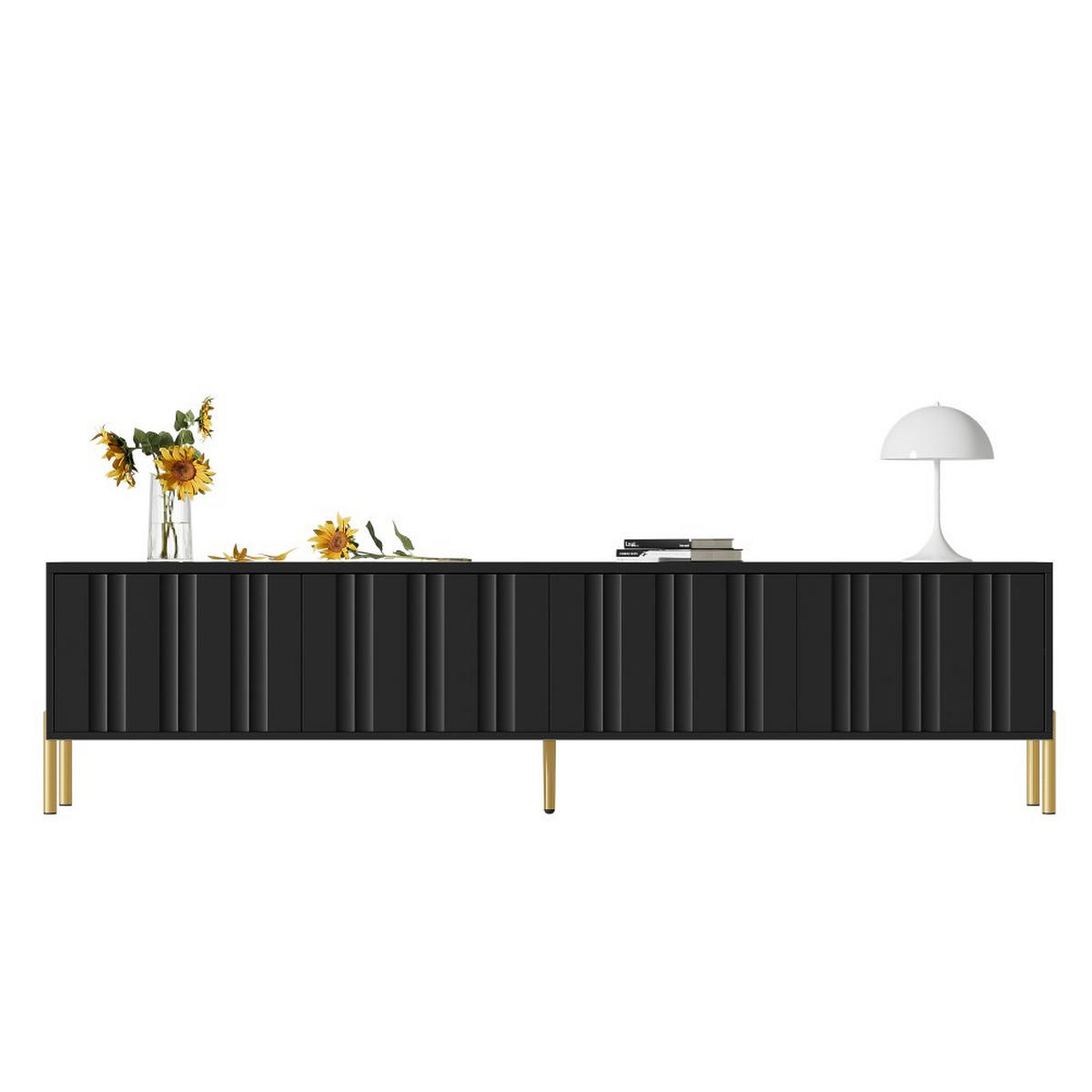 LOWBOARD 190 cm(L) x 38 cm(W) x 48 cm(H) in Schwarz mit goldene Tischbeine - Schwarz, Holz (38/48/190cm) - KOMHTOM