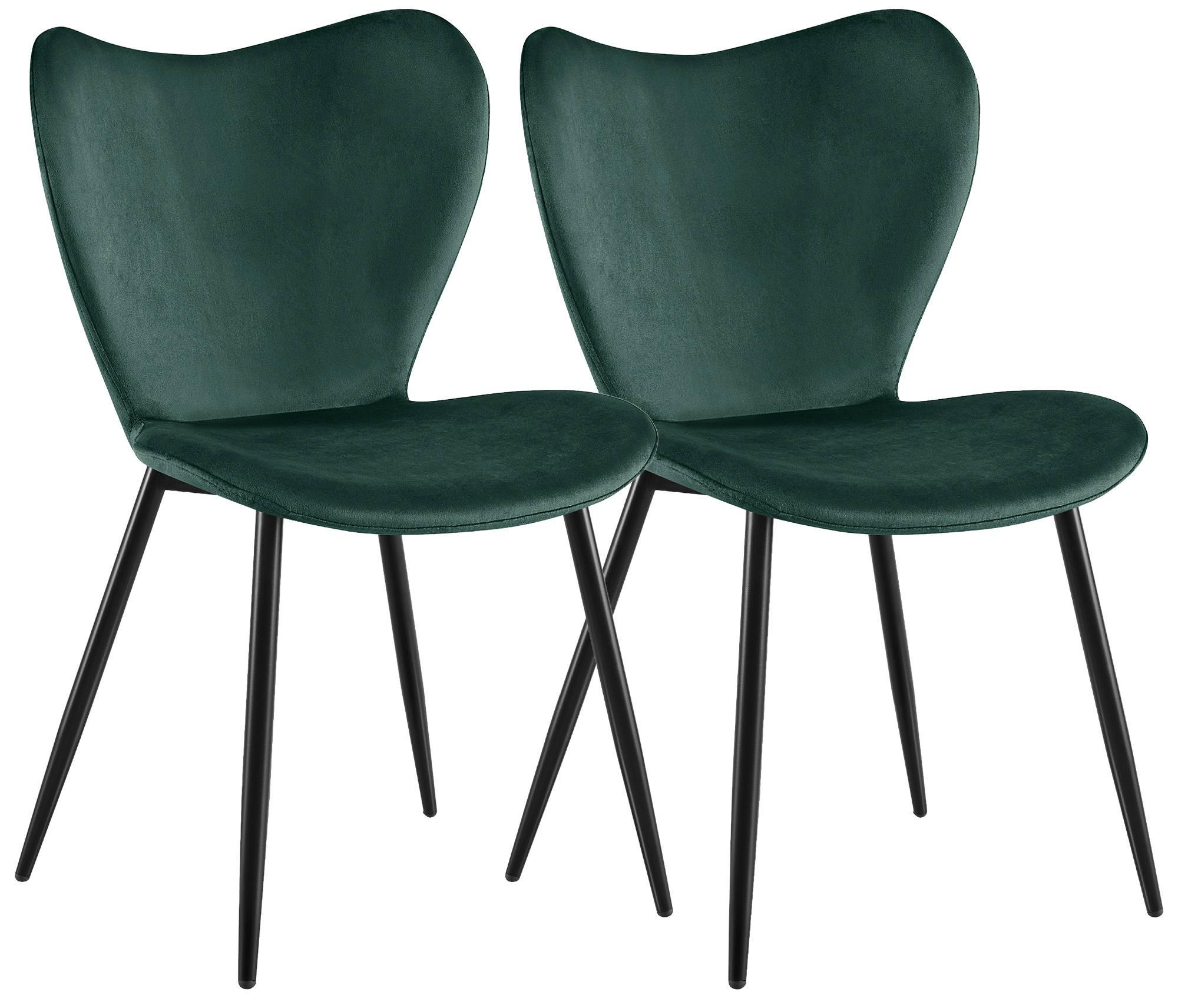ESSZIMMERSTUHL 2 Samt Grün - Schwarz/Grün, Textil/Metall (50/80/58cm) - CLP