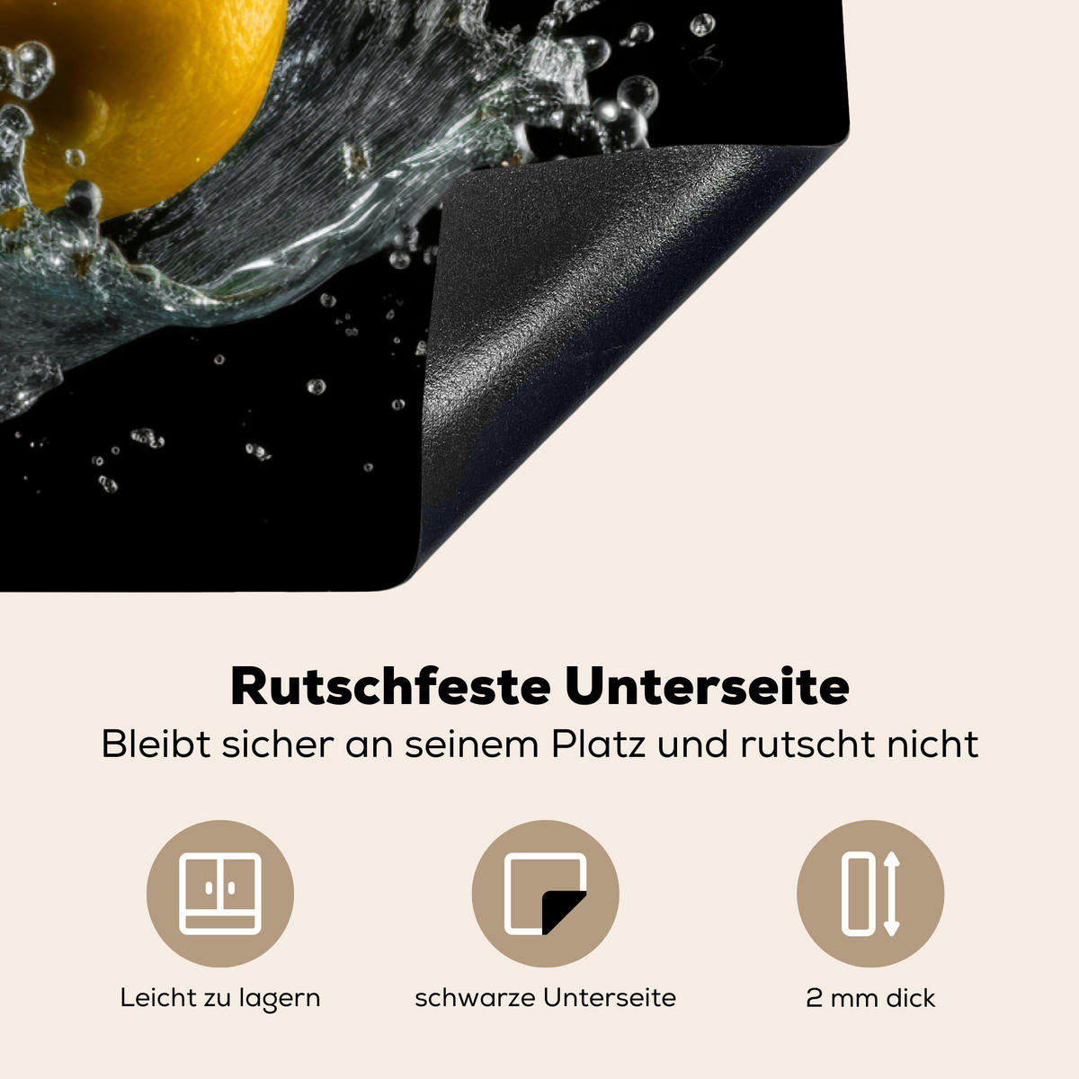 HERDABDECKPLATTE Zitrone - Obst - Gelb - Schwarz Induktionsmatte 83x51 cm - Gelb, Kunststoff (83/51.5/0.2cm) - MuchoWow