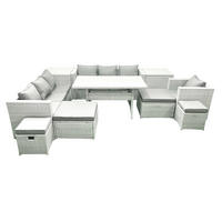 GARTENSET mit Esstisch,Sofa,4 Fußhocker,Stuhl,2 Beistelltischen Polyrattan Hellgrau 11-Sitzer - Hellgrau/Grau, Glas/Kunststoff - Fimous