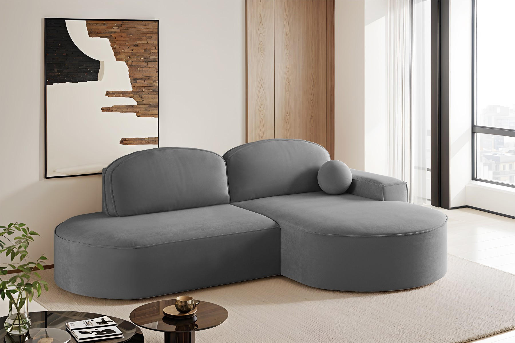 ECKSOFA mit Schlaffunktion und Bettkasten Modena Runden stoff Salvador Anthrazit Rechts - Anthrazit, Holz/Textil (278/179cm) - Kaiser Möbel