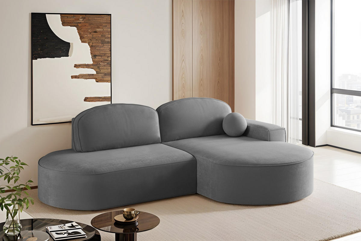 ECKSOFA mit Schlaffunktion und Bettkasten Modena Runden stoff Salvador Anthrazit Rechts - Anthrazit, Holz/Textil (278/179cm) - Kaiser Möbel