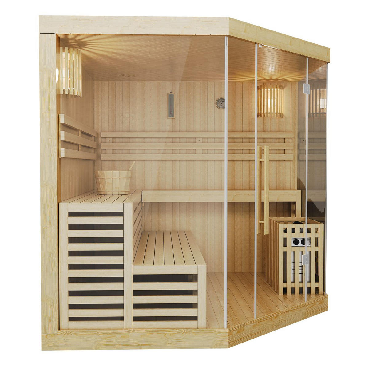 SAUNAKABINE Espoo200 Premium - Naturfarben, Holz (200/200/200cm) - Artsauna