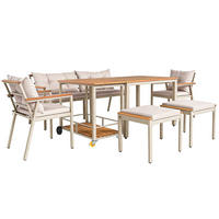 GARTEN-ESSGRUPPE 7-tlg. 6-7-Sitzer mit Servierwagen Akazienholz Beige - Beige, Holz - Beauniv