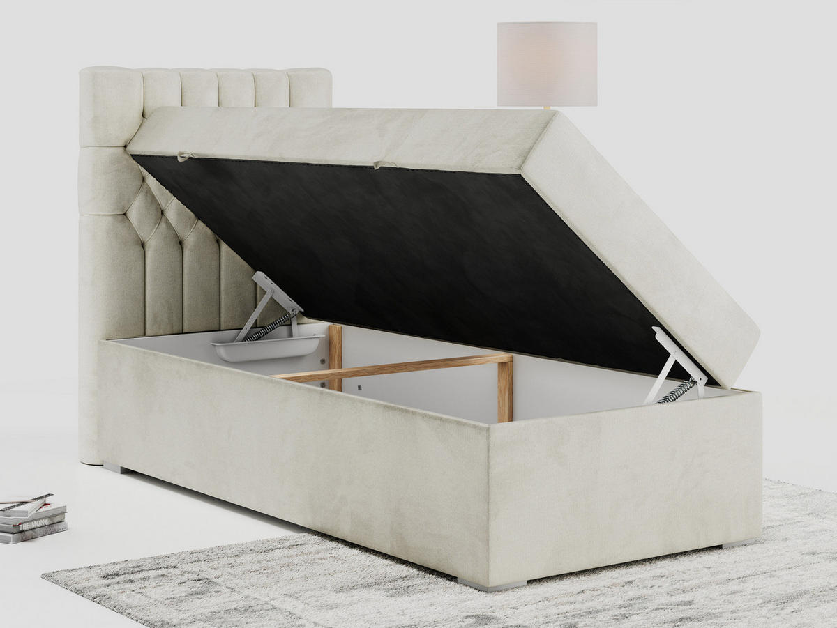 BOXBETT PERA 90/200 Beige Velvet - H3 - Links Seite - Beige, Holz/Textil (90/200cm) - MKS