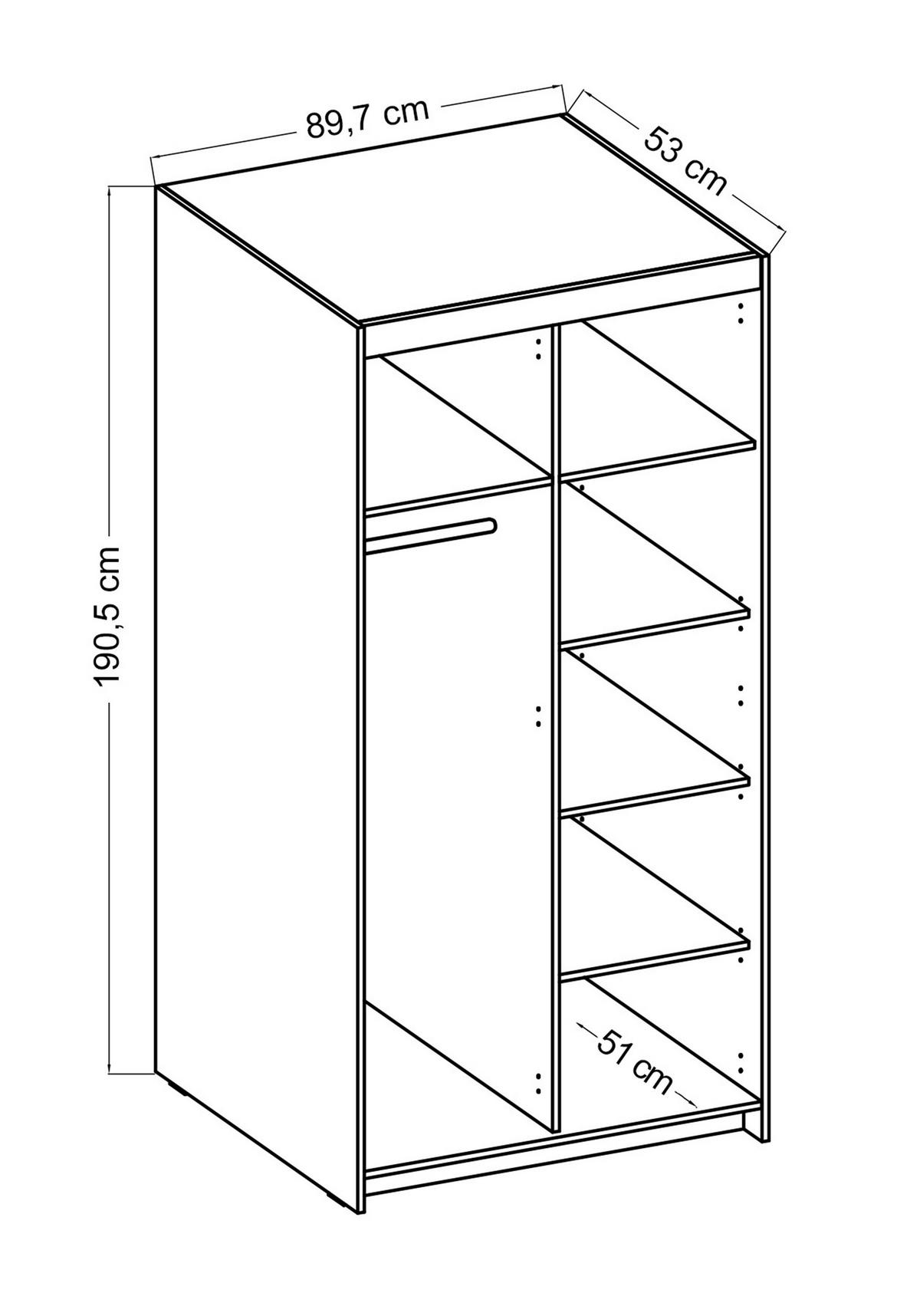 KLEIDERSCHRANK Storicos Weiß 89,7/190,5/53 cm - Modern 2-türig - Weiß, Holzwerkstoff/Kunststoff (89.8/190.6/53cm) - AX Living