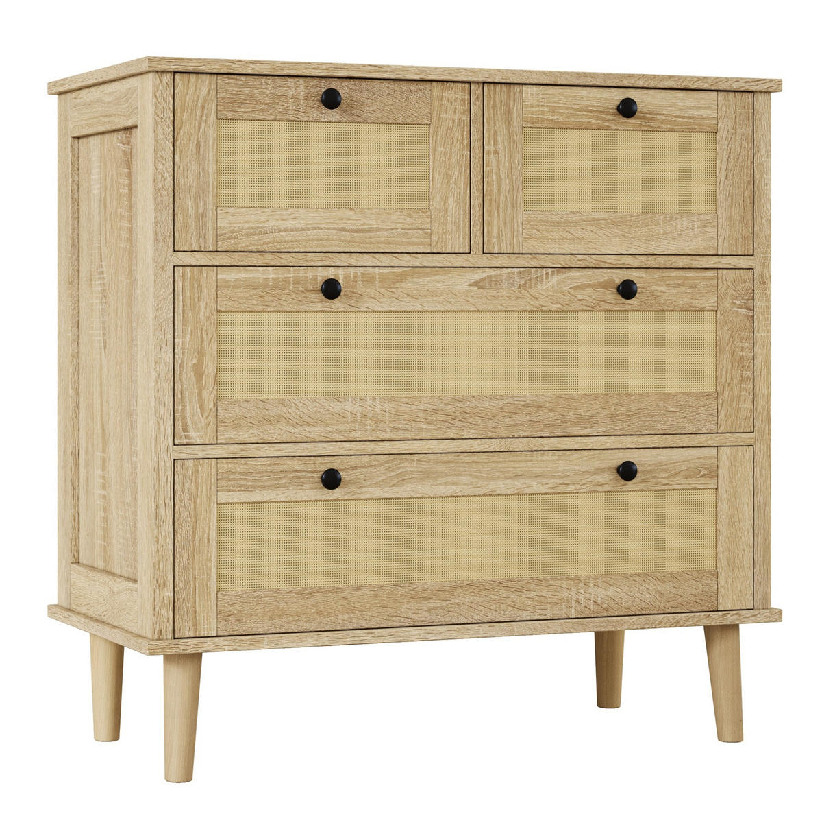 KOMMODE 80/40/80 cm mit 4 Schubladen und Rattanfronten - Naturfarben, Holzwerkstoff (80/80/40cm) - BEAOK