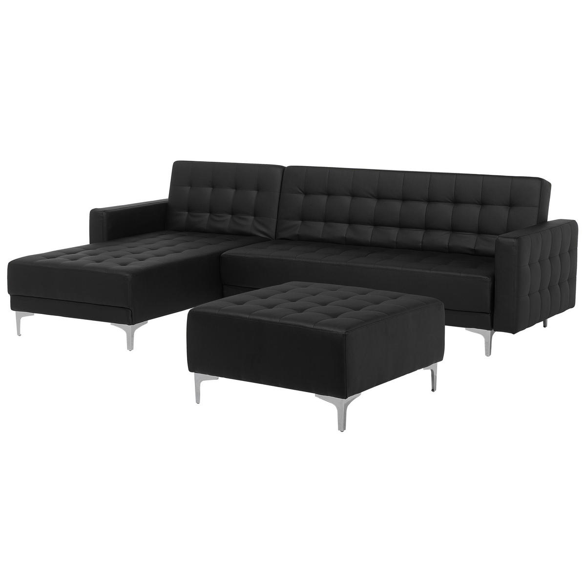 SCHLAFSOFA linksseitig mit Ottomane Kunstleder Schwarz Aberdeen - Schwarz, Textil (267/168cm) - Beliani