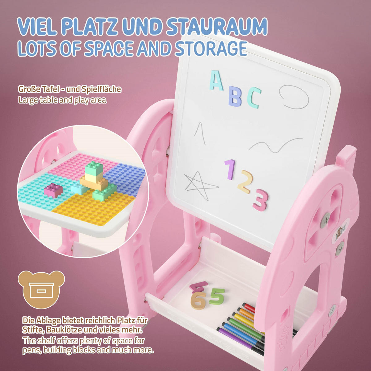 KINDERSPIELTISCH 2in1 mit Hocker Rosa-Weiß - Pink, Kunststoff (39/71/37.5cm) - Joyz