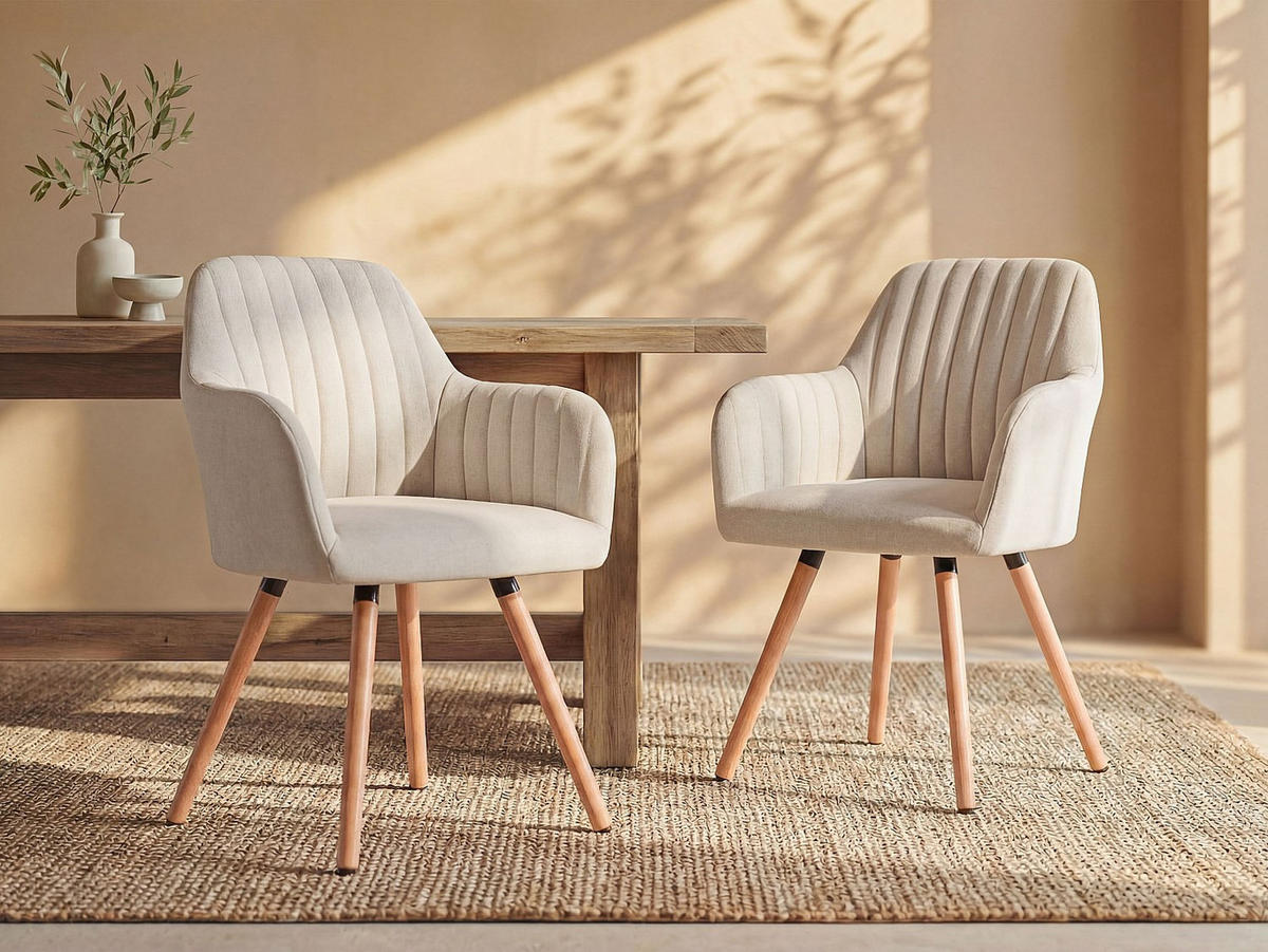 STUHL - 56 cm x 58 cm - Stoff - Cremefarben ELEANA - Creme, Textil (56/85/58cm) - Vente-Unique
