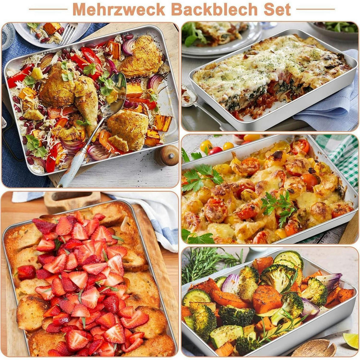 BACKBLECH 2er Set Edelstahl 26,5 x 20,7 x 5 cm - Silberfarben, Metall (26/5/5cm)