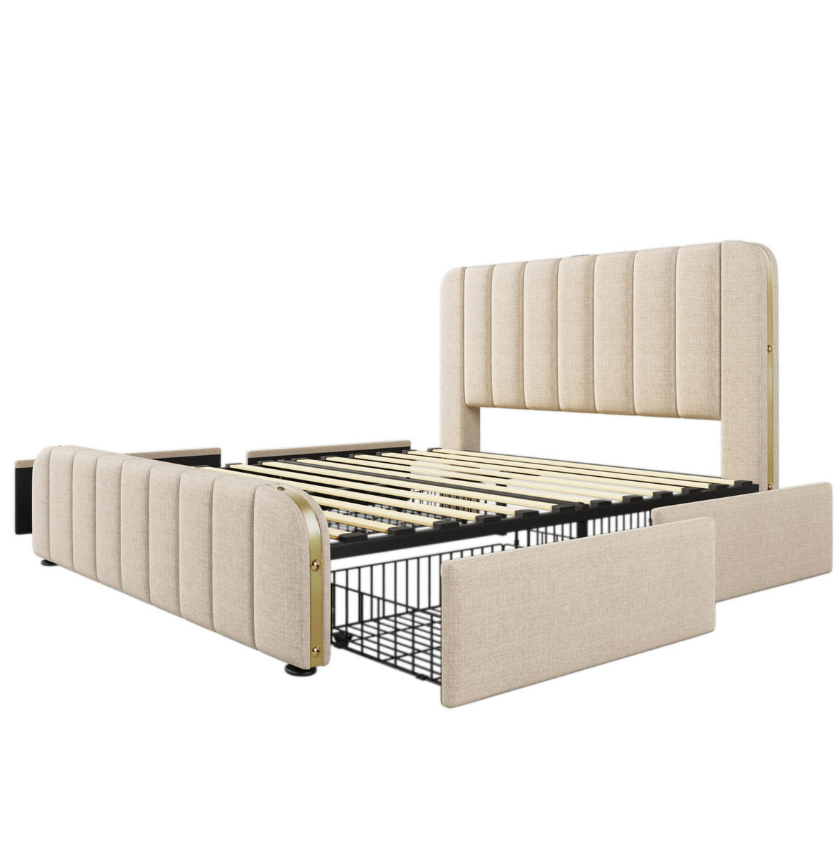 POLSTERBETT 140/200 cm Beige mit USB-Typ-C-Anschluss und 4 Schubladen mit Matratze - Beige, Textil (140/200cm) - OKWISH
