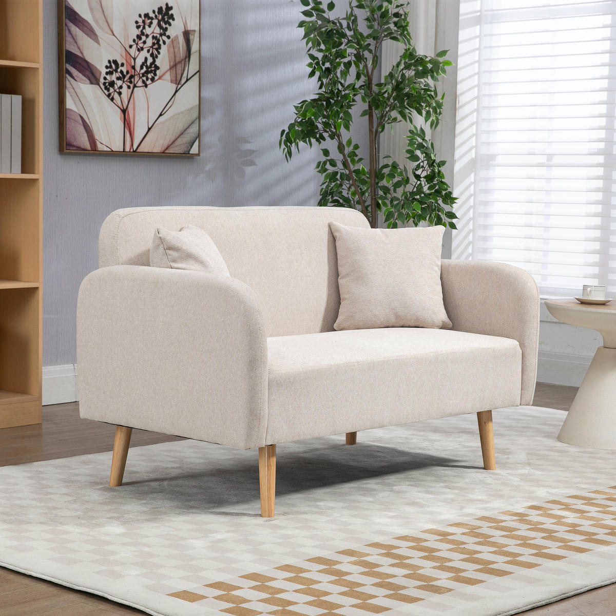 2-SITZER Sofa Creme 130.0/70.0/80.0 cm - Creme, Holz (70/80/130cm)