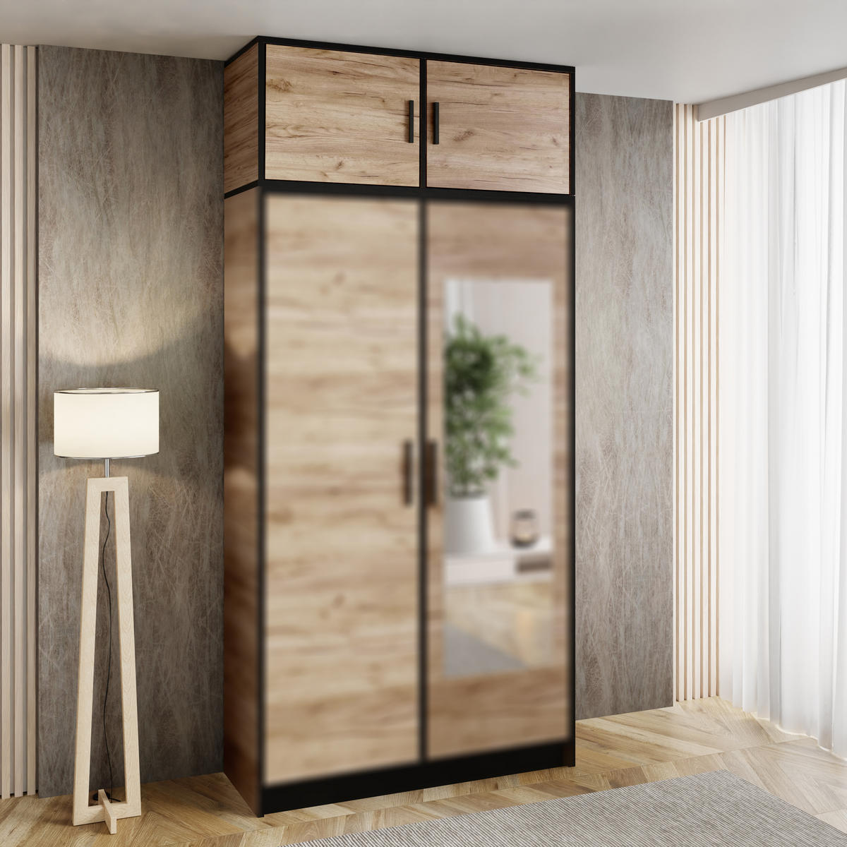 DREHTÜRENSCHRANK ROJ MIT AUFSATZ 2D Eiche Craft Gold - Honigeiche, Holzwerkstoff (105/247/39cm) - Kier Furniture