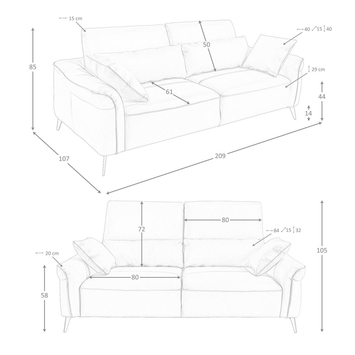 SOFA Klassisch Braun Schwarz 209/107/105 cm - Braun, Leder/Metall (209/105/107cm) - ANGEL CERDA