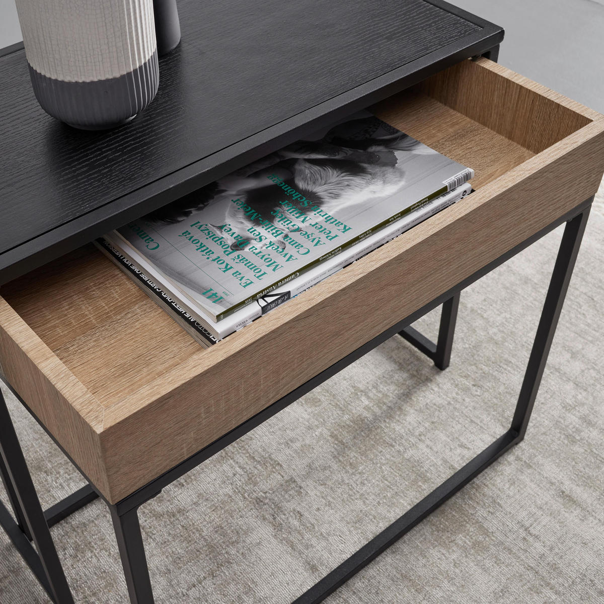 COUCHTISCH Ani Schwarz/ Eichefarben MDF mit Stauraum - Schwarz, Metall (60/30/48cm) - Bessagi Home