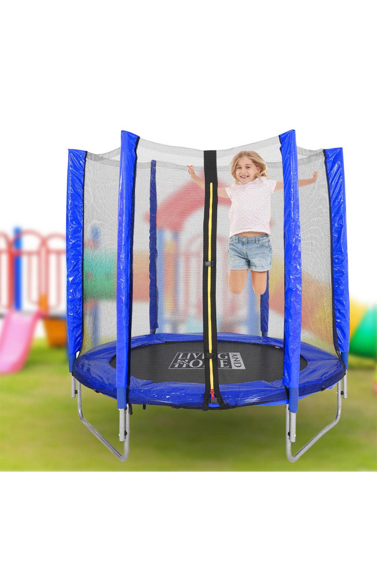 TRAMPOLIN aus Stahl, PP, EPE, Federn in Blau + Schwarz mit Sicherheitsnetz für Kinder 150 cm Durchmesser x 160 cm Höhe - Blau, Metall (150/150/160cm) - Livingandhome