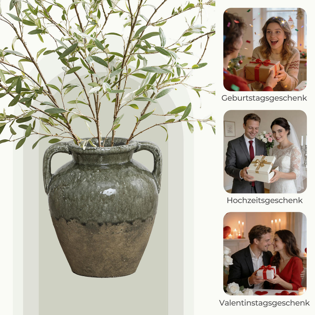 VASE aus Keramik, Ø24.5 x H29 cm - Grün, Keramik (29cm) - Hometopia