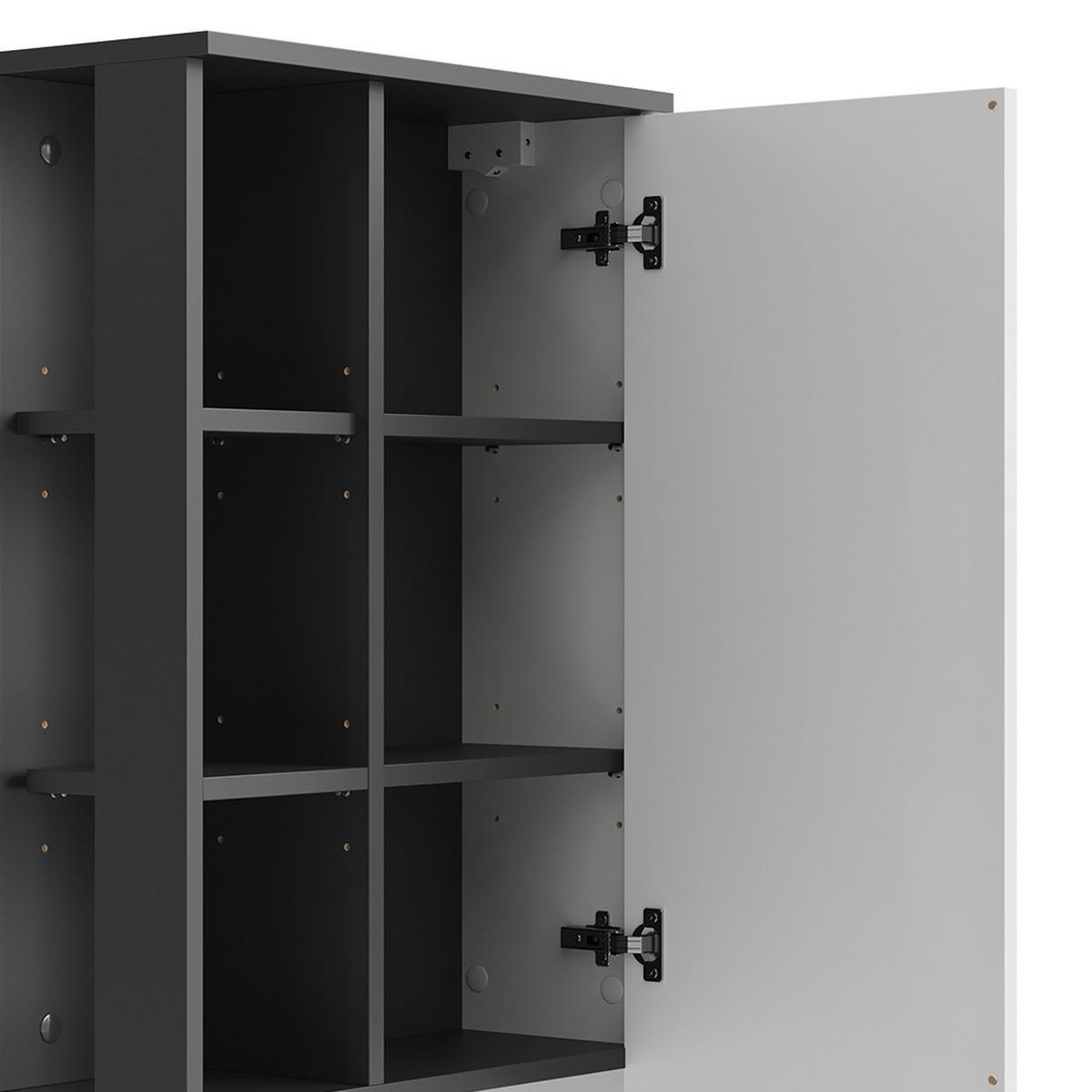 BADSCHRANK Karen Anthrazit/Weiß 50 x 75 cm mit Tür und offenen Fächern - Anthrazit/Weiß, Holzwerkstoff (50/75/20cm) - Vicco