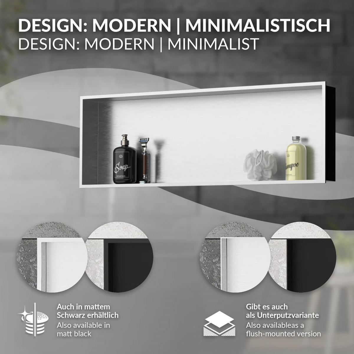 DUSCHNISCHE Silber 90/30 cm - Silberfarben, Metall (90/30/10cm) - LuxeBath