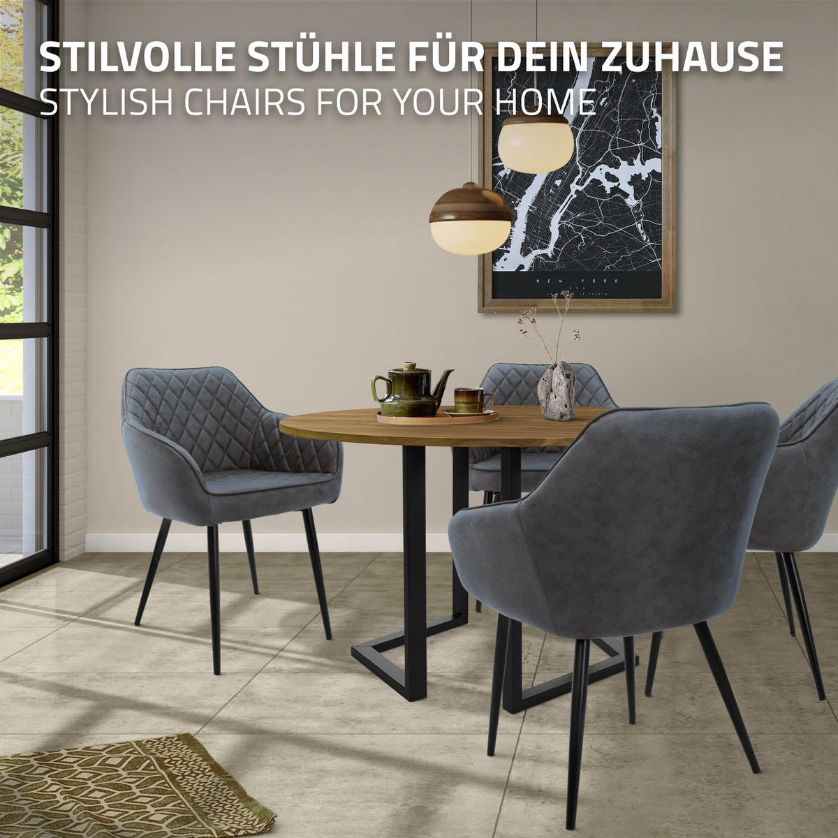 ESSZIMMERSTUHL 6er Set Anthrazit Kunstleder - Anthrazit/Schwarz, Kunststoff/Metall (63/80/60cm) - ML-DESIGN