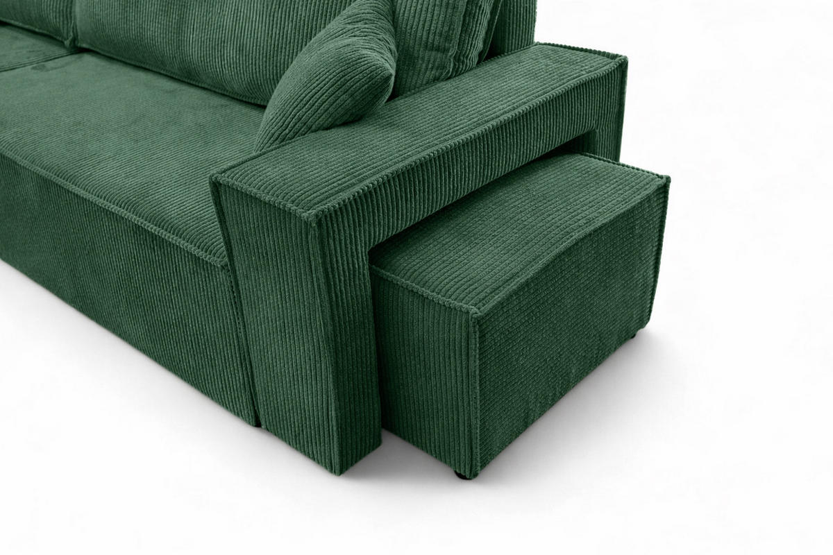 ECKSOFA Mit Schlaffunktion Und Pouf, Cordstoff Poso, Grün, Links, Best L Mit Pouf - Grün, Holz (244/145cm) - Kaiser Möbel