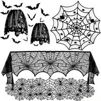 HALLOWEEN-DEKORATIONSSET 17-teilig Spitze Spinnennetz Fledermaus - Schwarz, Textil (96/18/1.5cm)