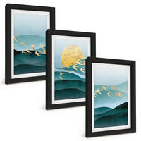 BILDER SET 3er Set - 20x30 cm Schwarzer Rahmen - Abstrakte Sonnenuntergangslandschaften - Schwarz, Kunststoff (20/30cm) - TULUP