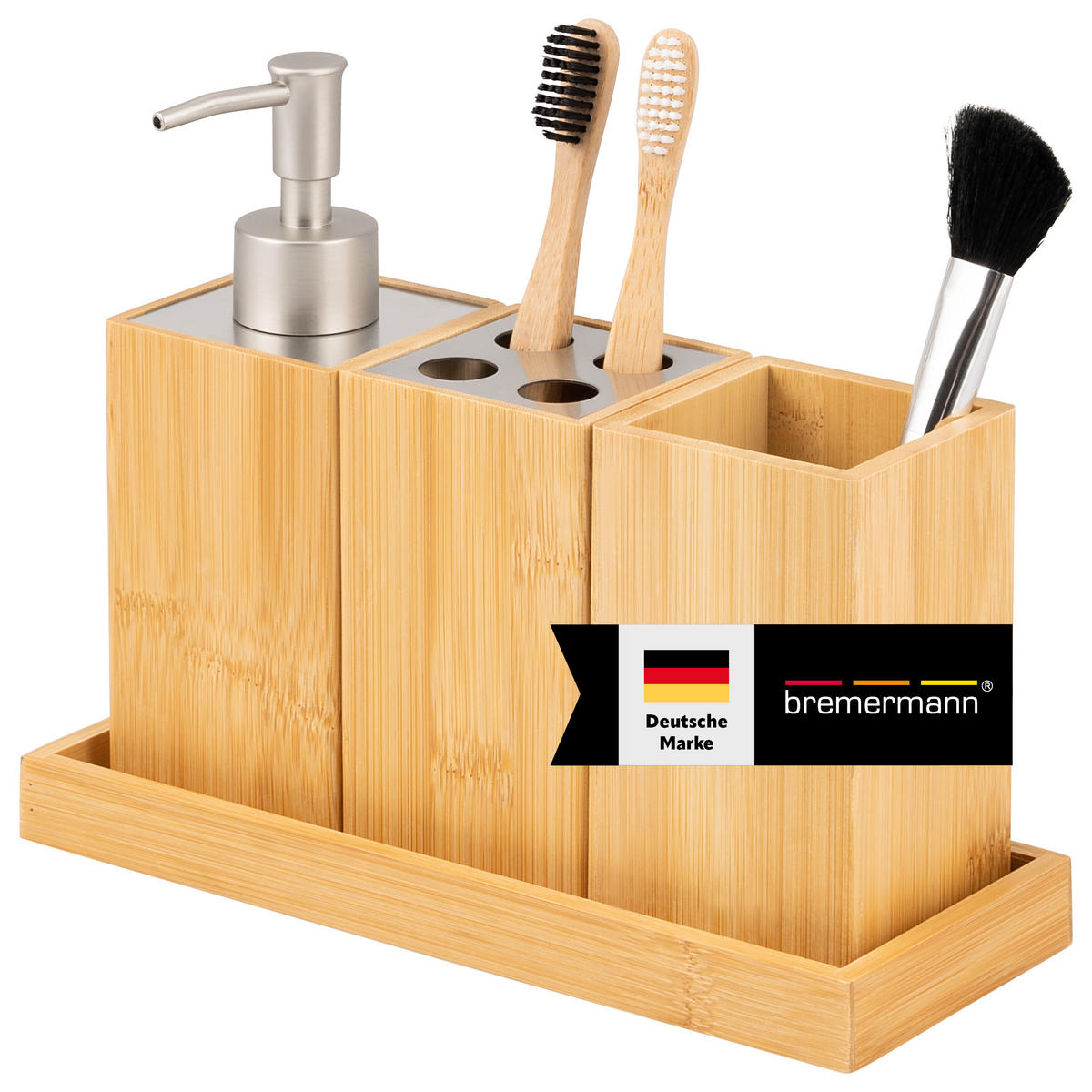 BADEZIMMER 4er-Set, Bambus - Braun, Holz (7/18/8cm) - bremermann