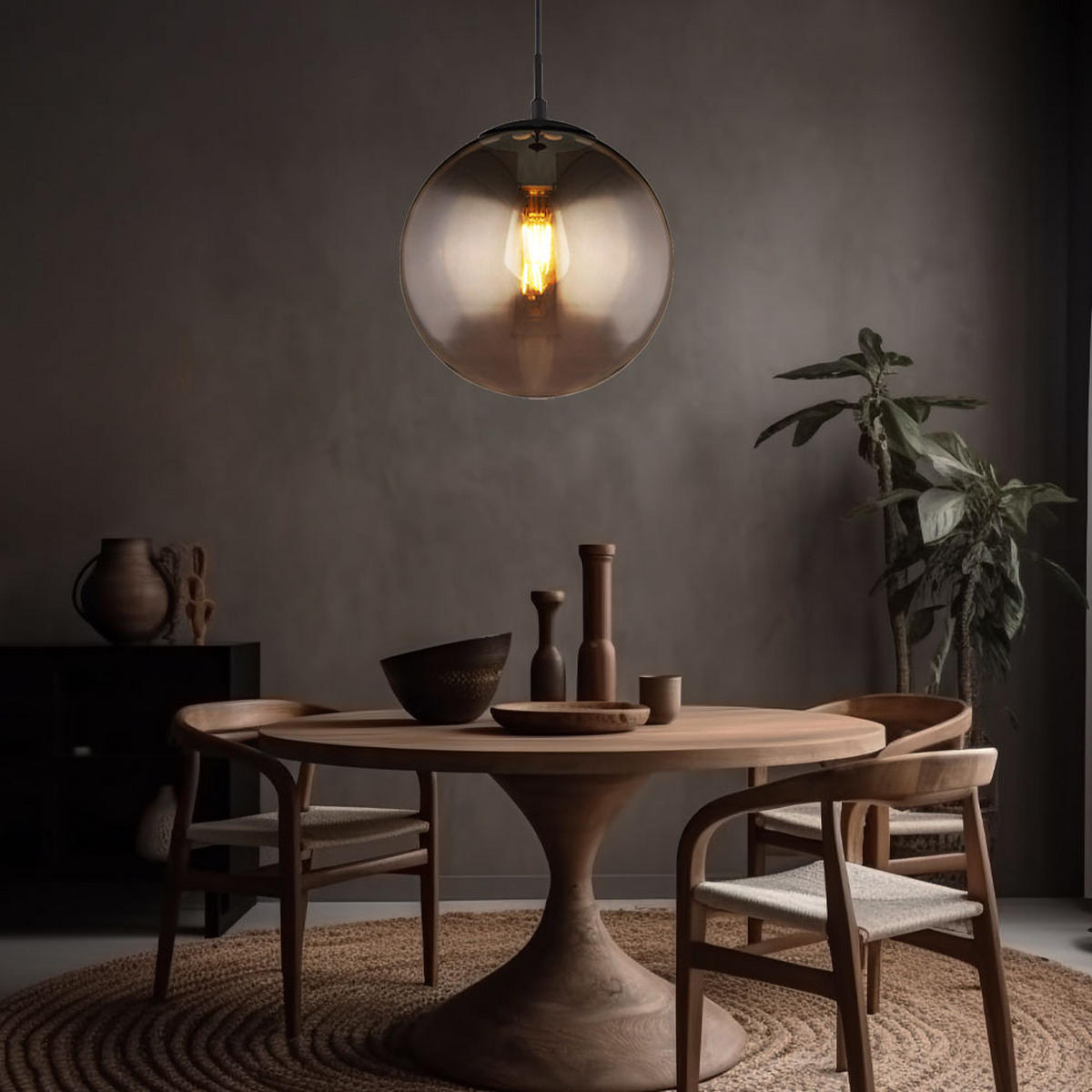 LED HÄNGELAMPE Glas Rauchfarben Schwarz Matt - Schwarz, Glas (30/30/120cm)