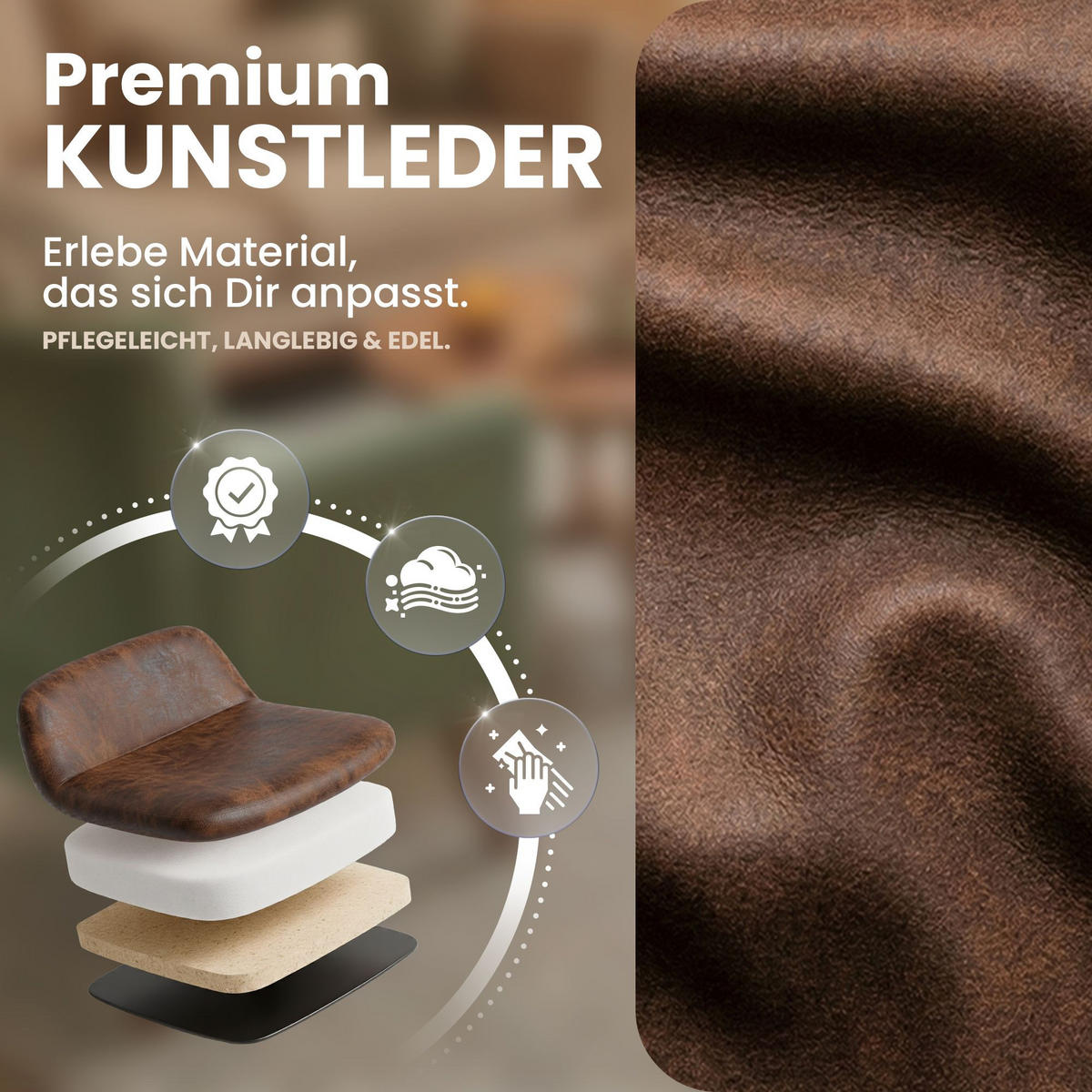 STUHL 4 Lederlook Braun - Eukalyptusholzfarben/Braun, Holz/Textil (49/83/50cm) - CLP