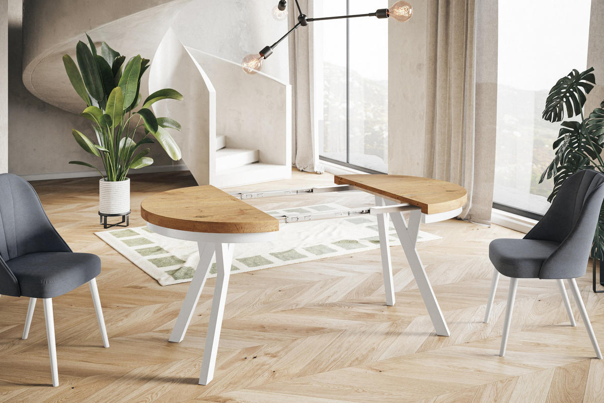 ESSZIMMERTISCH EVO, ausziehbarer Tisch 100 cm bis 200 cm, Farbe: LANCELOT, mit Holzbeinen in Farbe Weiß - Beige/Weiß, Holzwerkstoff (100/100/77cm) - Alpi-Möbel