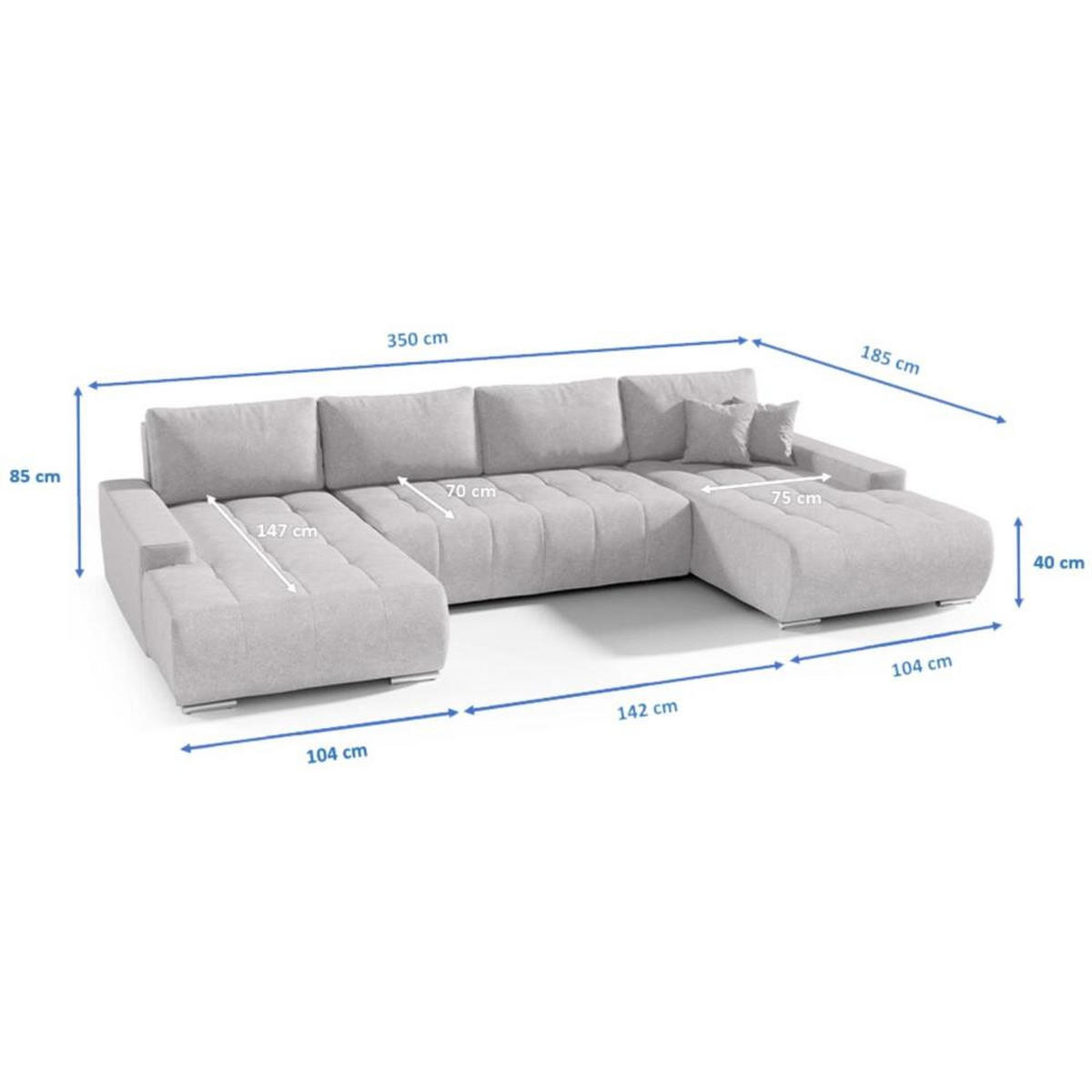 WOHNLANDSCHAFT Draco U dunkelgrau - Chromfarben/Dunkelgrau, Textil/Metall (350/85/185cm) - Beautysofa