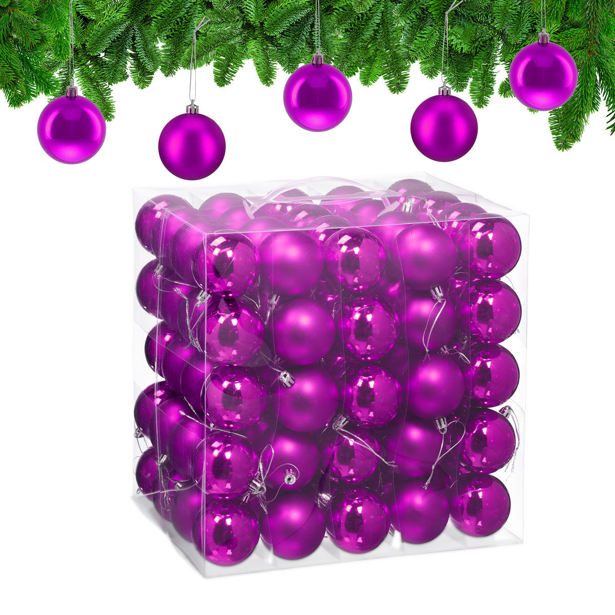 100XWEIHNACHTSKUGELN - Pink, Kunststoff (6/7/6cm) - Relaxdays
