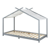 HAUSBETT Brome - Grau, Holz/Textil (90/200cm) - [en.casa]