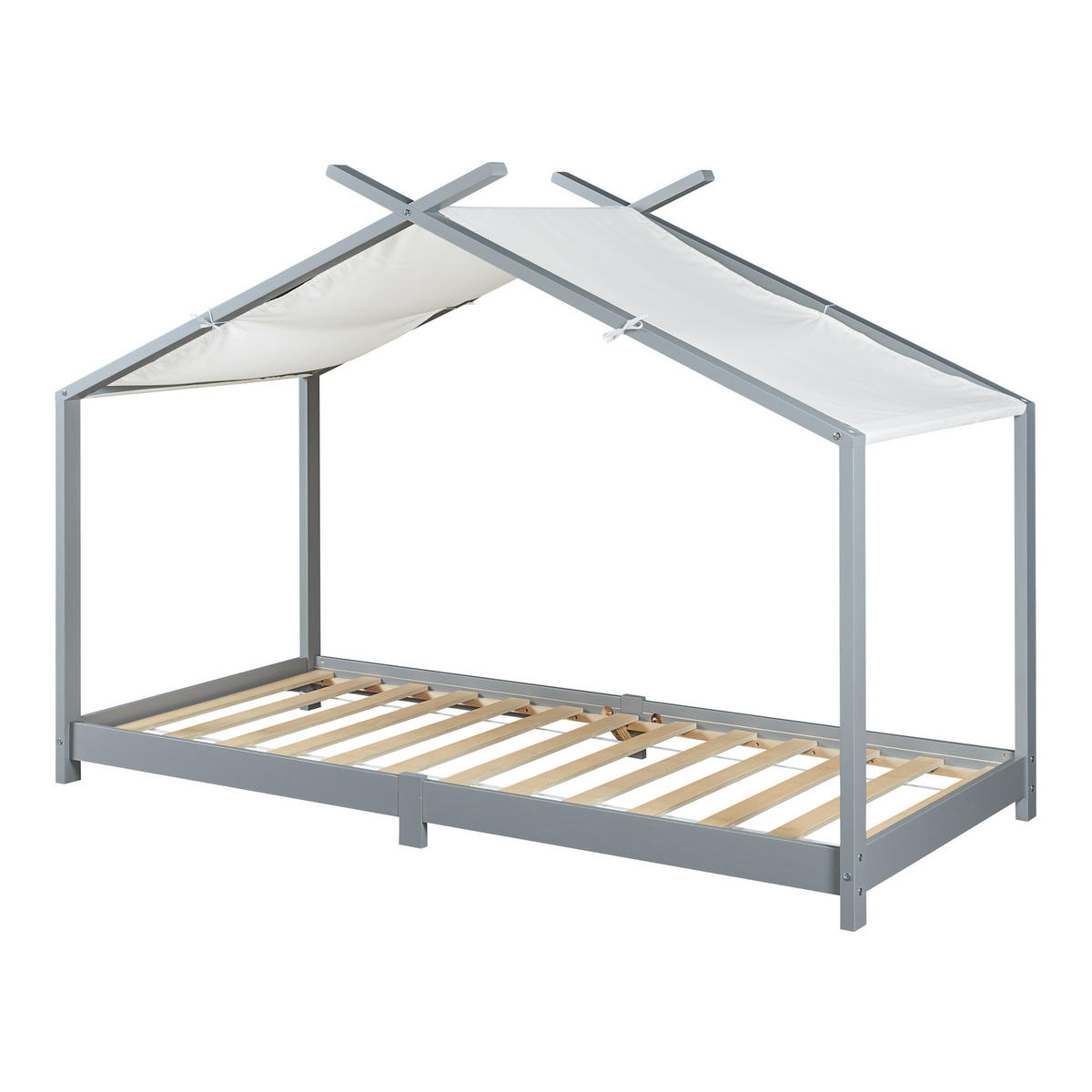 HAUSBETT Brome - Grau, Holz/Textil (90/200cm) - [en.casa]